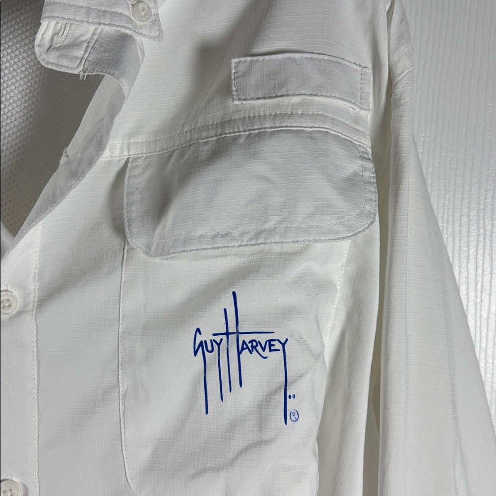 GUY HARVEY Outdoor Fishing Long Sleeve Button Front Shirt Vented Large White - Picture 2 of 5